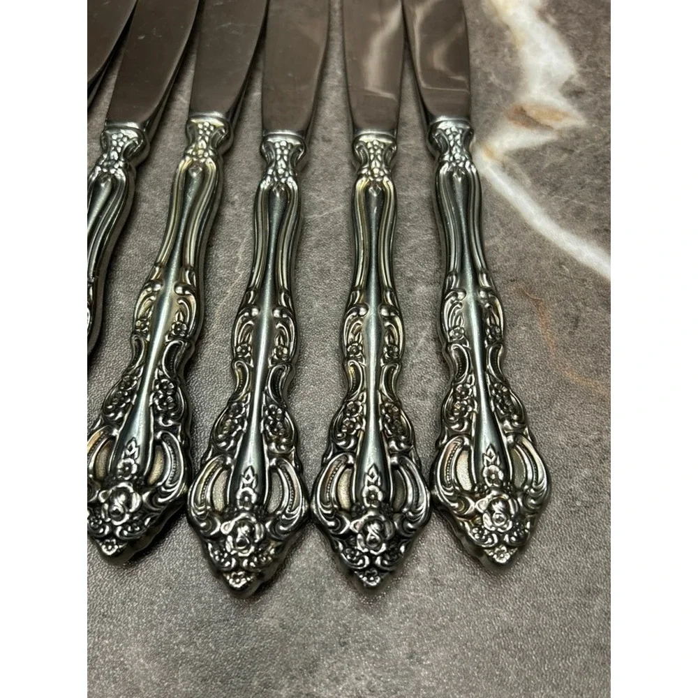Oneida Michelangelo Dinner Knives Stainless Steel Floral Filigree Set of 7